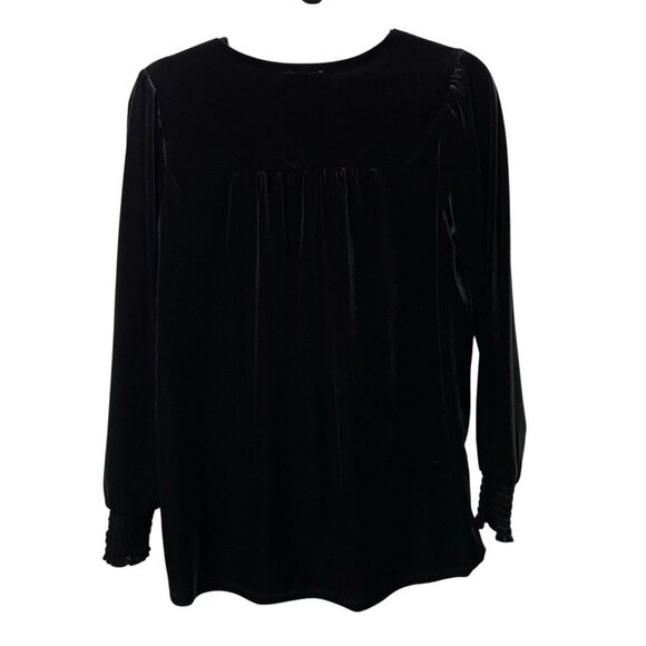 WONDERLY VELVET BLOUSE FAUX WRAP SIZE XS RELAXED FIT HOLIDAY CHIC BLACK CLASSIC - Picture 2 of 8